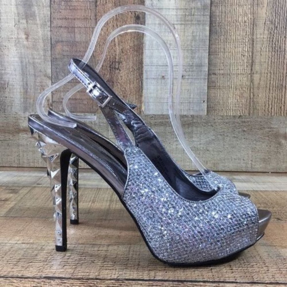 Nicole Miller Slingback‎ High Heels Silver Metallic Womens 8 M Open Toe